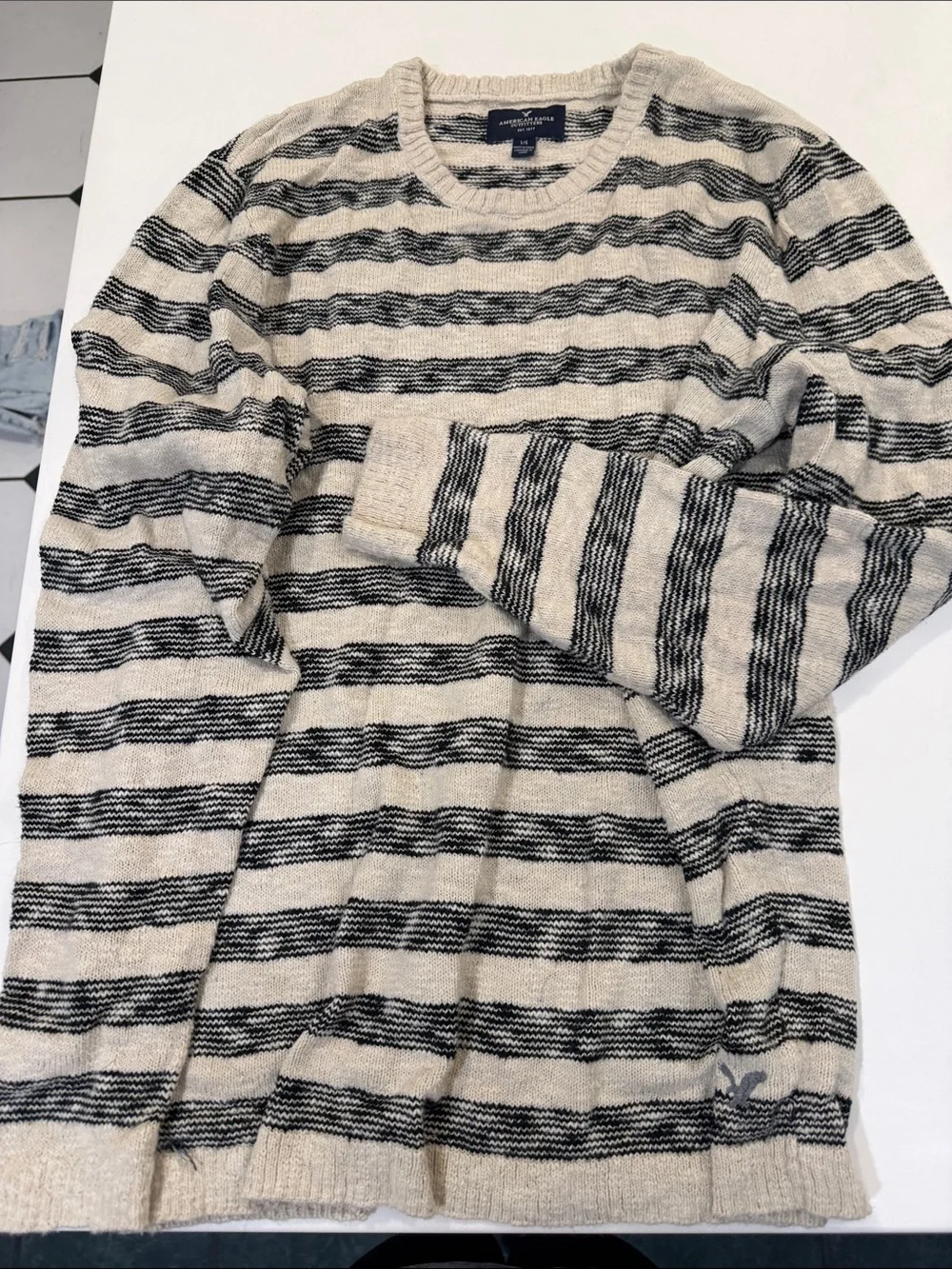 American Eagle Outfitters Striped Crewneck Sweater - Cream & Black